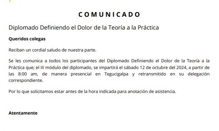 Comunicado Diplomado Definiendo el Dolor de la Teoría a la Práctica